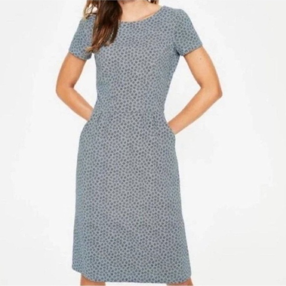Boden Phoebe Blue/Grey Ditsy Floral Dress MIDI Women’s 8L Pockets Short Sleeve - Picture 8 of 8